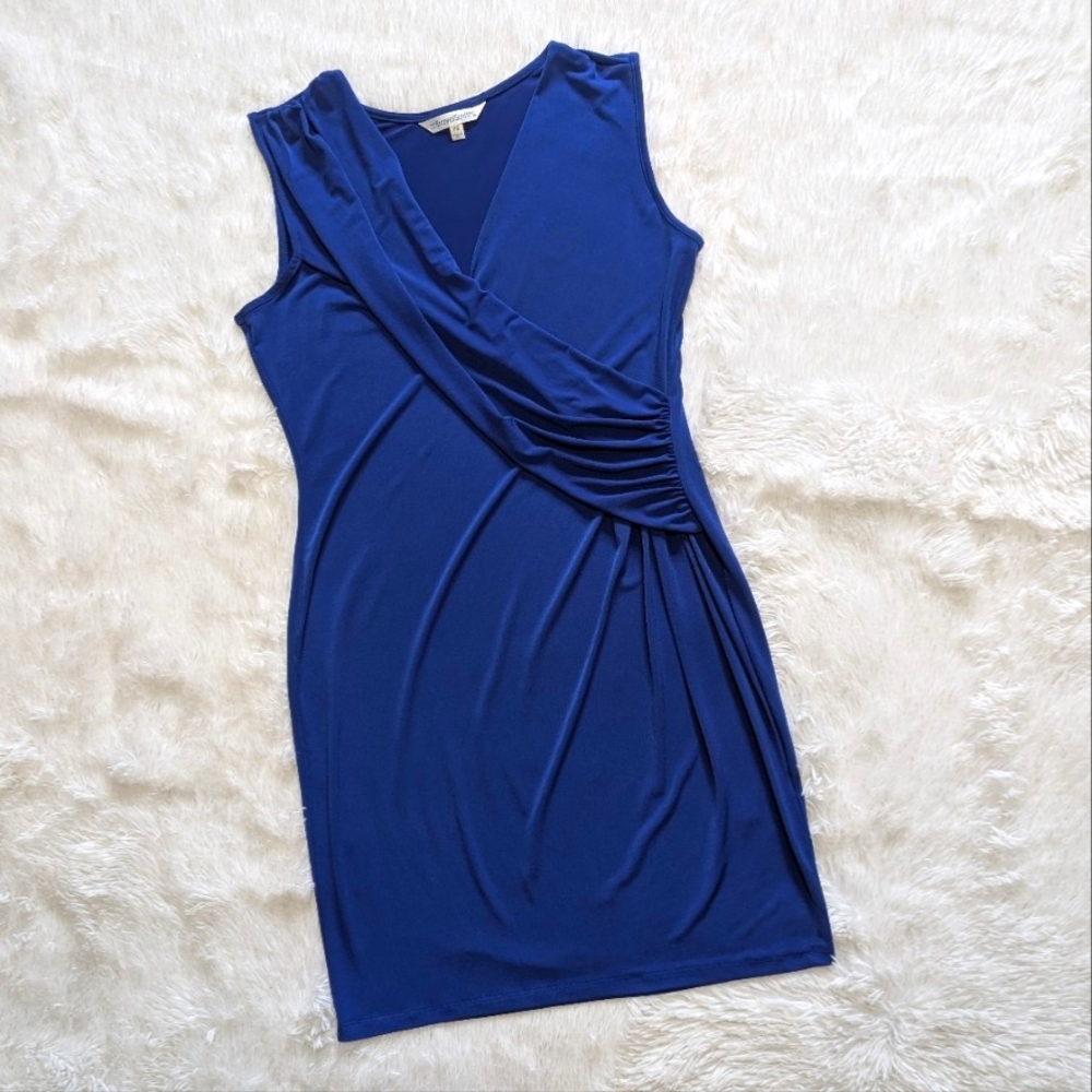 TravelSmith Cobalt Blue Surplice Neck Faux Wrap Jersey Dress Petite Small
